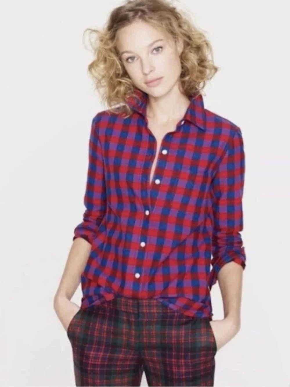 J CREW Womens Flannel Gingham Plaid Boy Shirt (M)